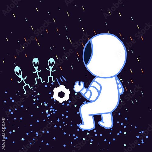 Cosmonaut plays football with aliens 