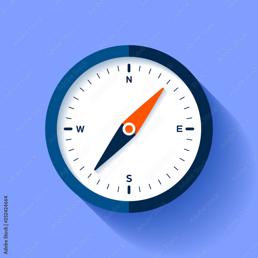 Compass icon in flat style, nautical tool on color background. Vector design element for you business project Compass icon in flat style, nautical tool on color background. Vector design element for you business project