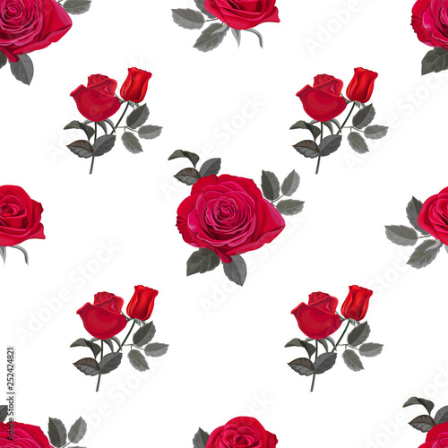Flower seamless pattern with red rose on white background vector illustration