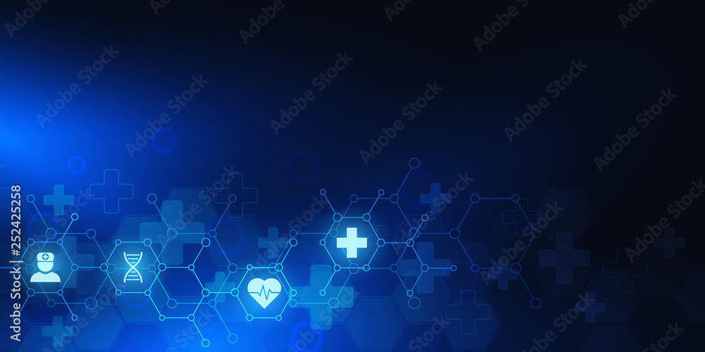 Healthcare and medical background with flat icons and symbols. Science, medicine and innovation technology concept. Healthcare and medical background with flat icons and symbols. Science, medicine and innovation technology concept.