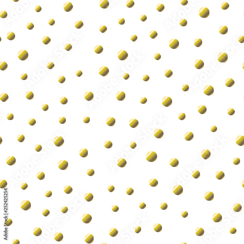 Polka dot seamless pattern with gold foil spots. Vector chaotic metal golden texture with yellow points isolated on white background
