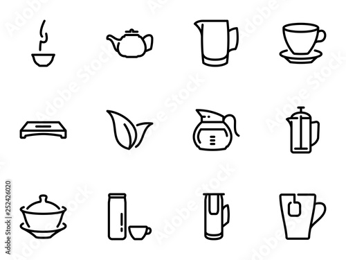 Set of black vector icons, isolated against white background. Illustration on a theme Tea