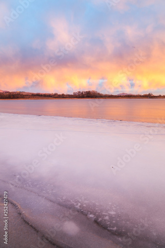 Colorful Clouds over a frozen Colorado Lake