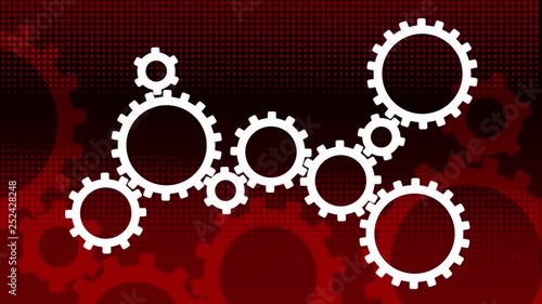 UHD animating cogs on a red halftone background - 10 second animating backdrop - ideal for infographics and web videos