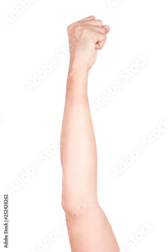 Male Caucasian hand gestures isolated over the white background.