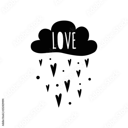Vector typographic banner text Love decorated black cloud heart rain vector