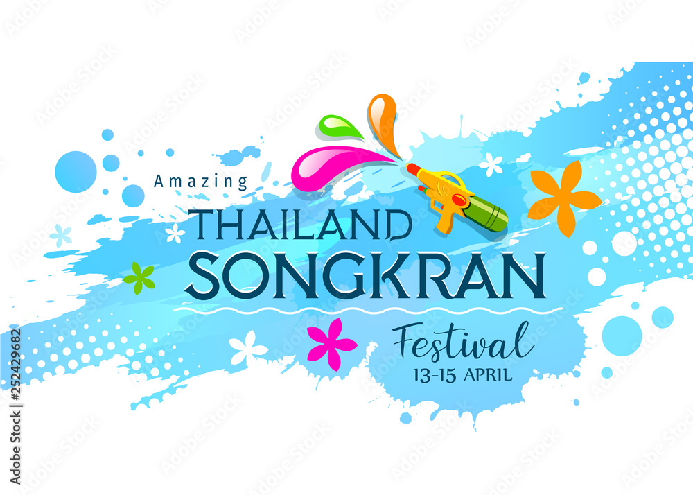 Amazing Thailand, Songkran, festival with gun on water splash background, illustration Amazing Thailand, Songkran, festival with gun on water splash background, illustration