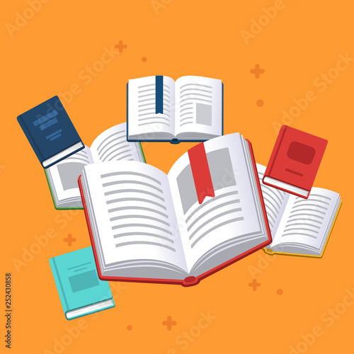 Books background. Science textbook. Research poster. Vector illustration.