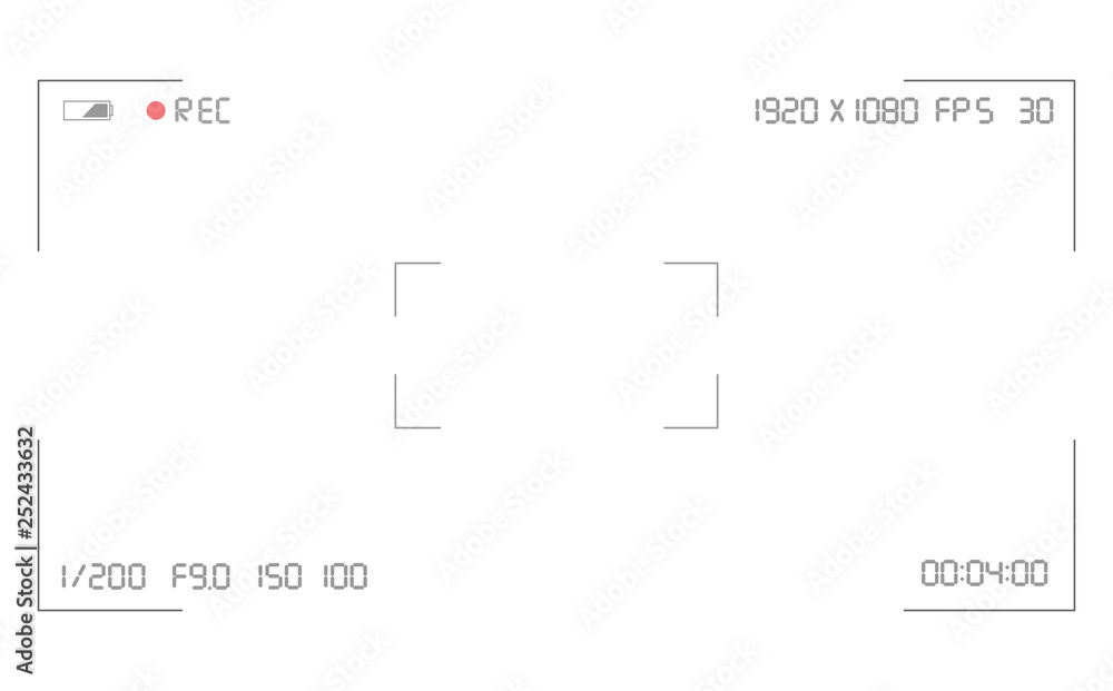 Video camera viewfinder overlay. Photo or video camera viewfinder grid