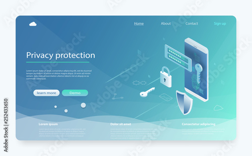 Mobile data security isometric vector illustration. Banner with protect data and confidentiality. Mobile data security isometric.