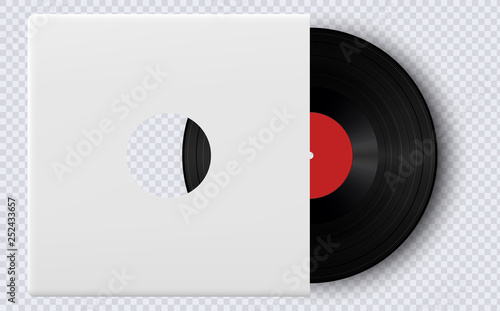 Realistic Vinyl Record with Cover Mockup. Gramophone vinyl record with label. 