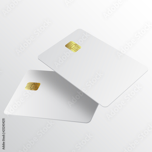 Realistic white credit card. Template white credit card for your design. Credit card realistic mockup.