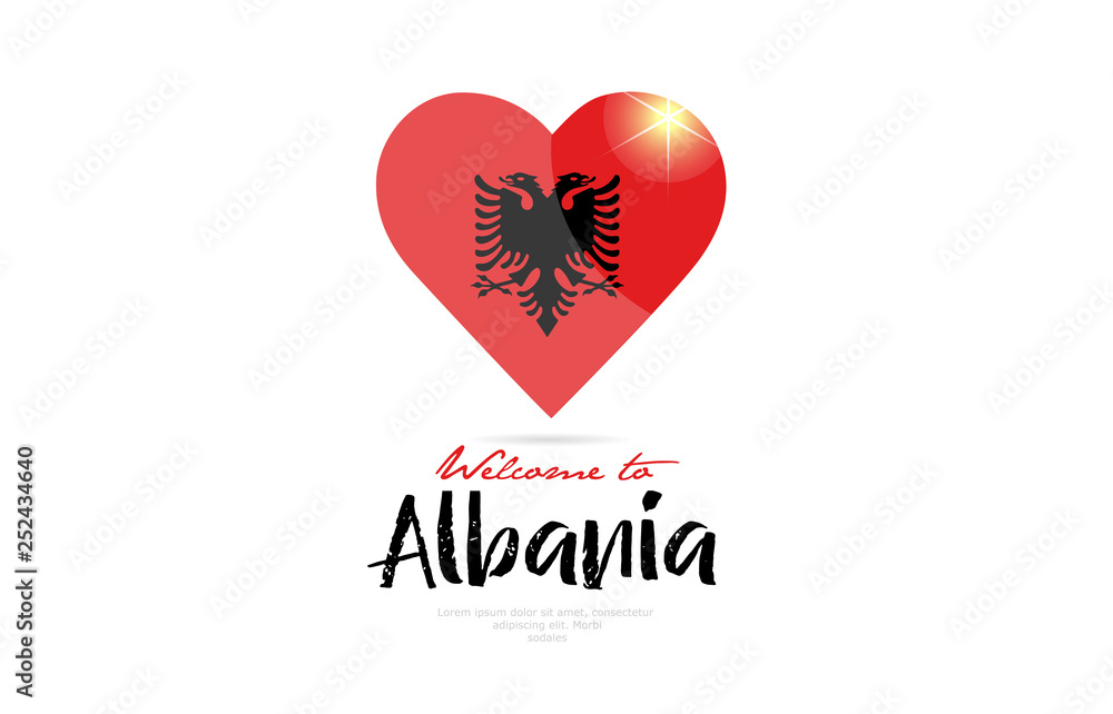 Welcome to Albania country flag inside love heart creative logo design