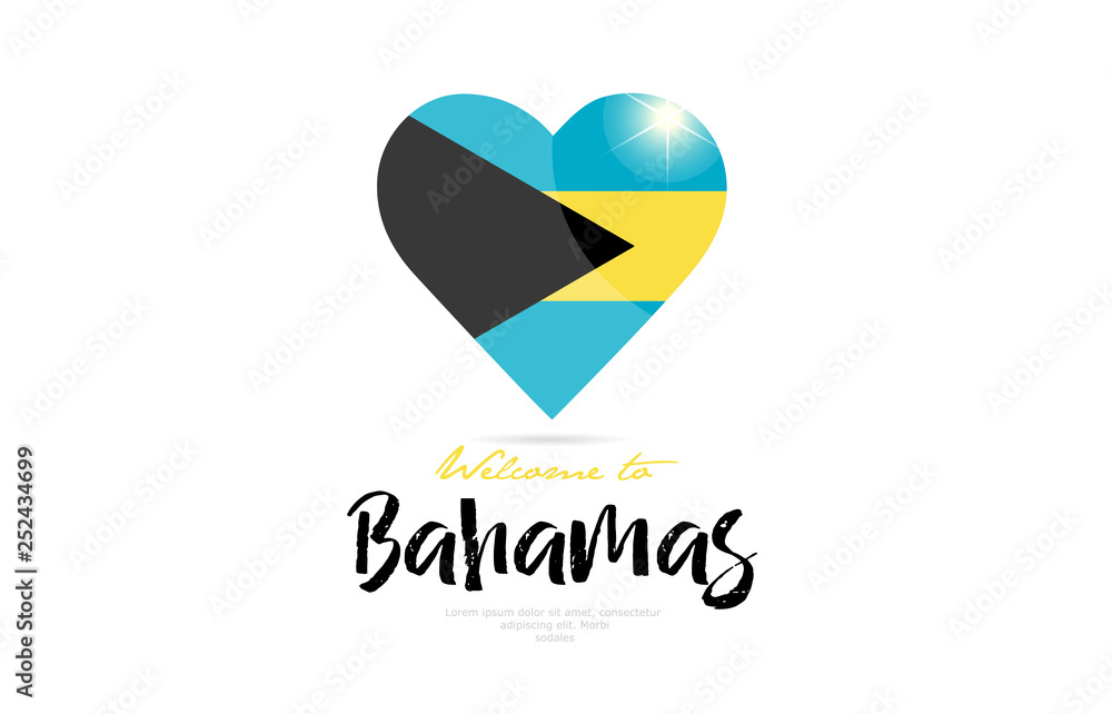 Welcome to Bahamas country flag inside love heart creative logo design