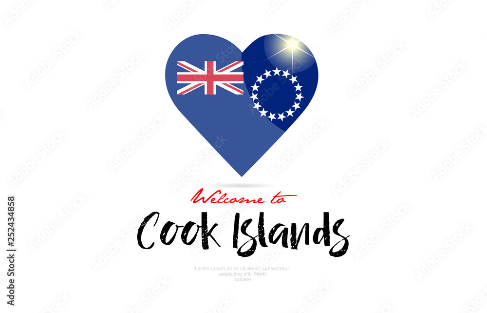 Welcome to Cook Islands country flag inside love heart creative logo design