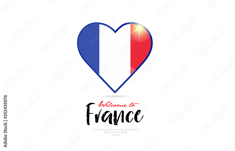 Welcome to France country flag inside love heart creative logo design Welcome to France country flag inside love heart creative logo design
