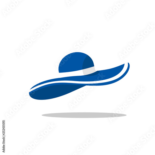 Blue beach hat in flat style. Isolated vector illustration. Object for summer and travel concepts.