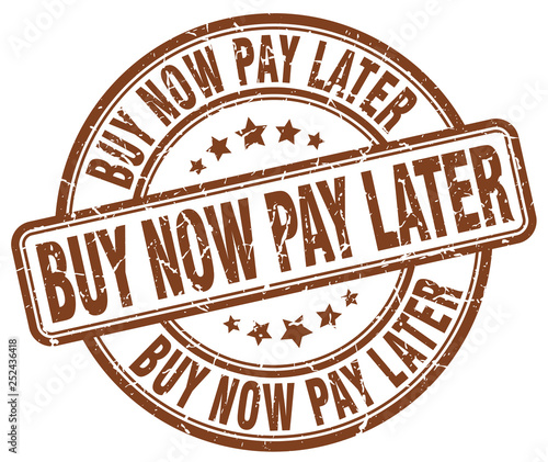 buy now pay later brown grunge round vintage rubber stamp