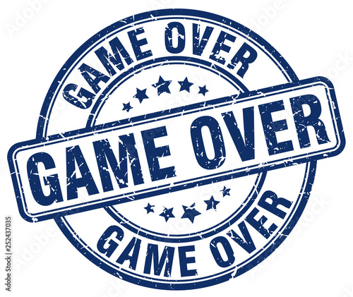 game over blue grunge round vintage rubber stamp