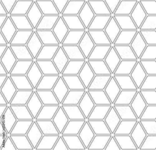 Seamless hexagons and diamonds pattern. White geometric background and texture.