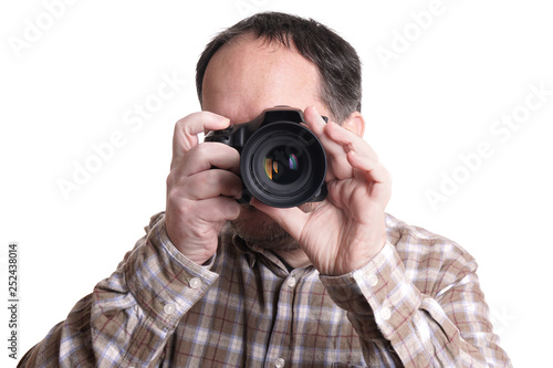 male photographer taking photo with dslr camera