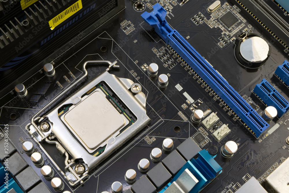 Fototapeta premium computer motherboard, with processor installed on it