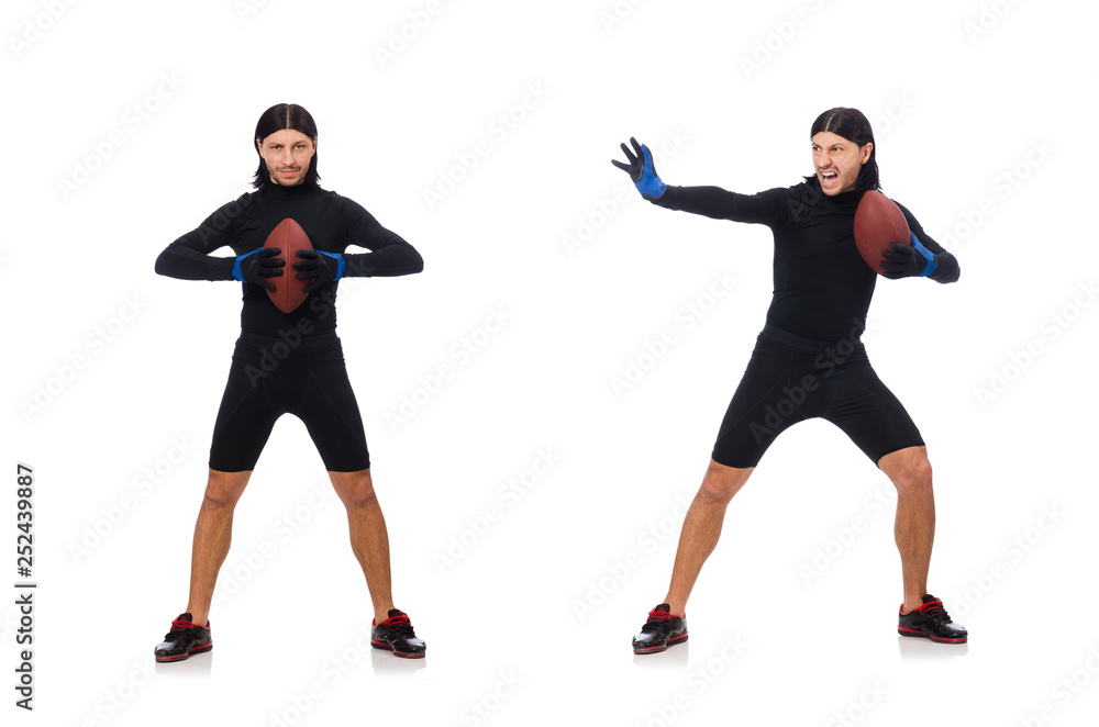 Man playing american football isolated on white