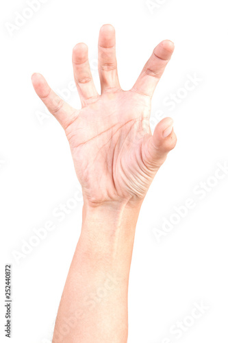 Male Caucasian hand gestures isolated over the white background, set of multiple images. ZOBIES HAND.