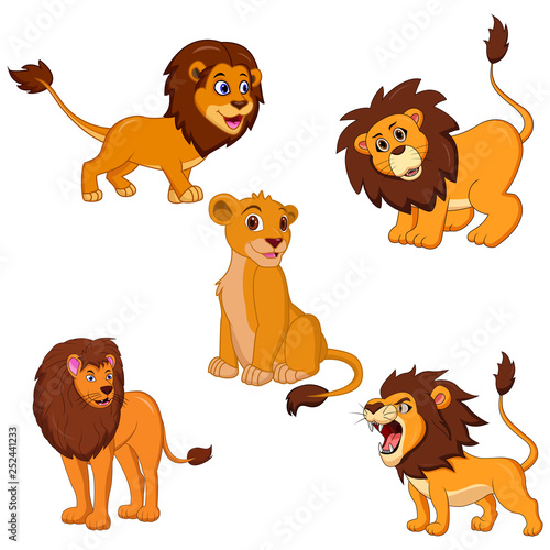 Vector illustration of Lion cartoon set collection