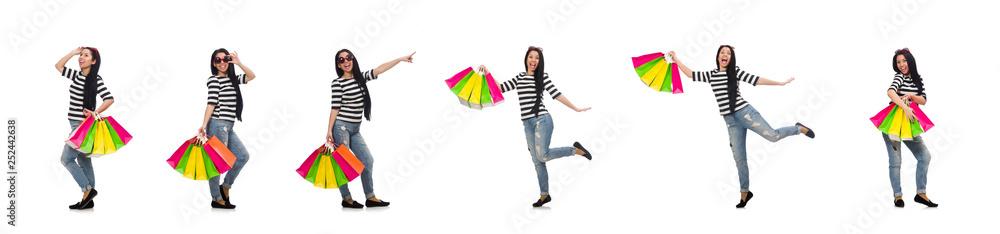Woman with shopping bags isolated on white Woman with shopping bags isolated on white