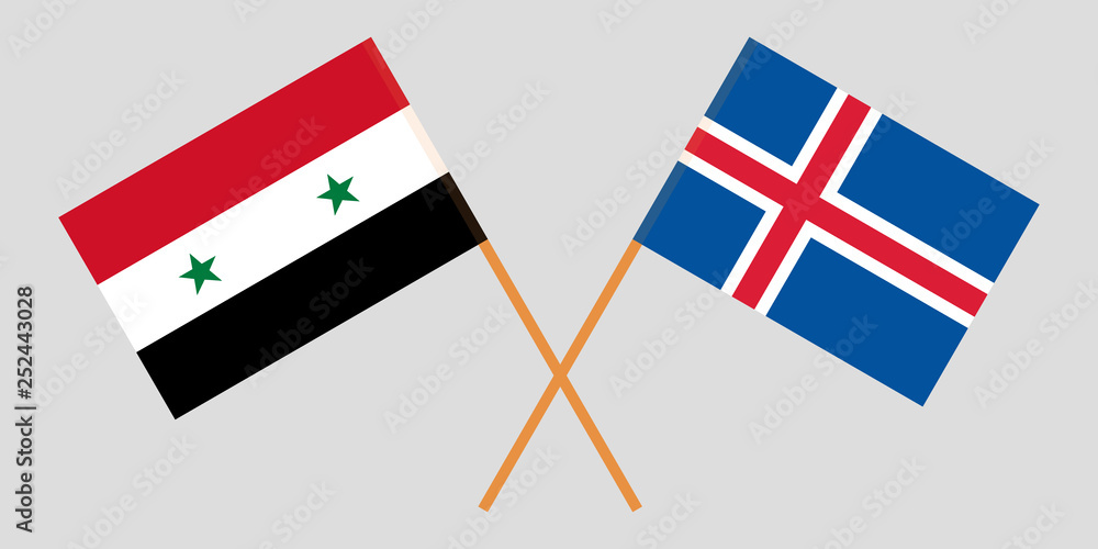 Iceland and Syria. The Icelandic and Syrian flags. Official colors. Correct proportion. Vector