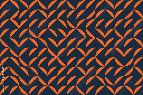 Seamless, abstract background pattern made with circular geometric shapes. Playful, modern vector art in orange and blue colors.