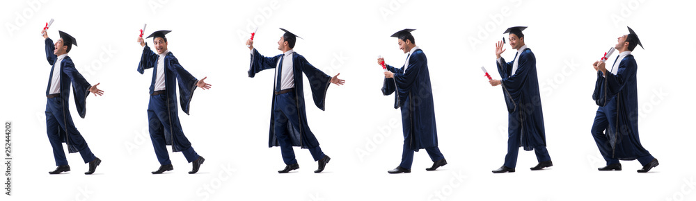 Young man happy with his graduation isolated on white Young man happy with his graduation isolated on white
