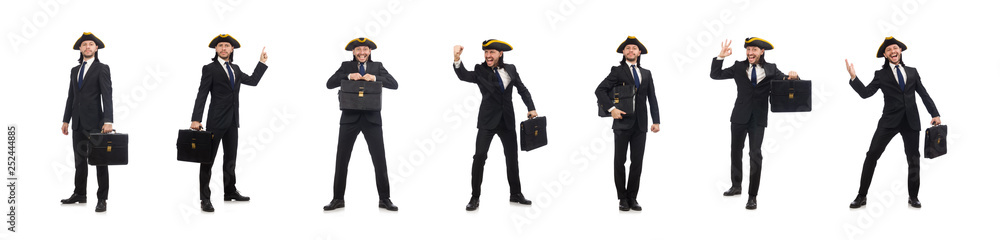 Businessman with tricorn and briefcase isolated on white Businessman with tricorn and briefcase isolated on white