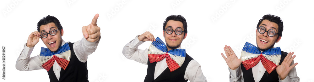 Funny man wearing giant bow tie Funny man wearing giant bow tie