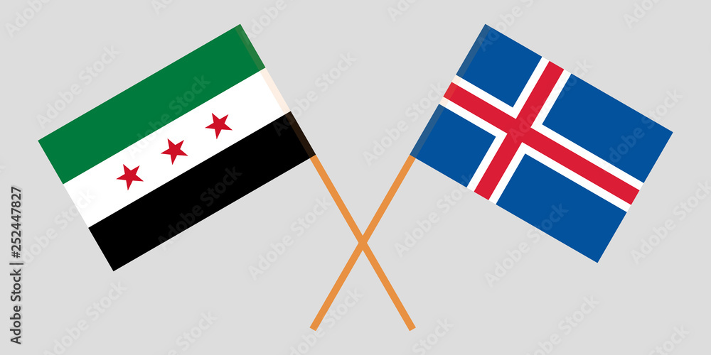 Iceland and Interim Government of Syria. The Icelandic and Coalition flags. Official colors. Correct proportion. Vector