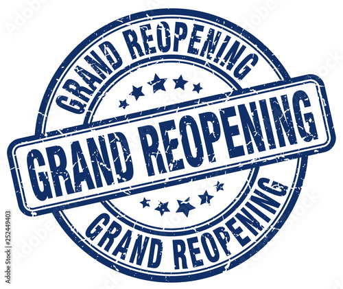 grand reopening blue grunge round vintage rubber stamp