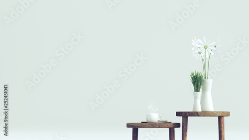 Wallpaper Mural White flower vase on wooden chair , 3d rendering Torontodigital.ca