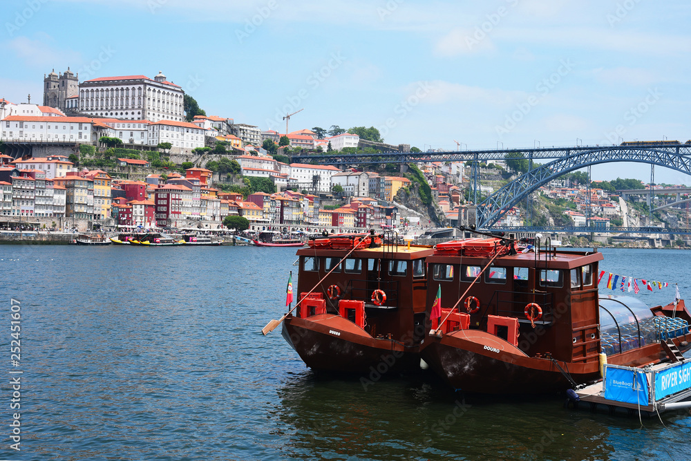 Porto, Portugal, Europe. Old Town, view of the Don Luis Bridge on the Douro River, a tourist spot.