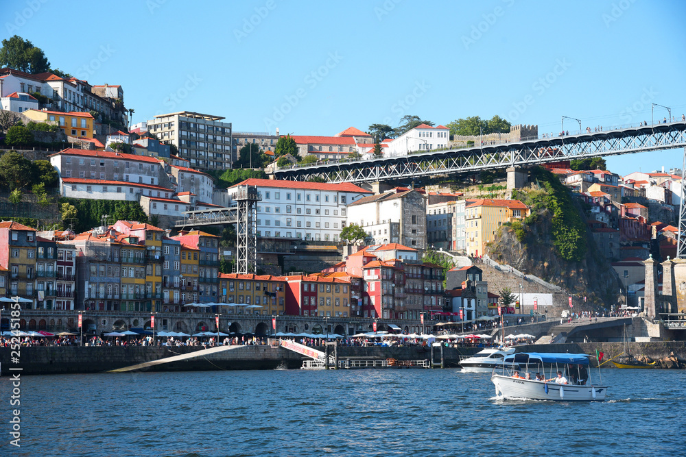 Porto, Portugal, Europe. Old Town, view of the Don Luis Bridge on the Douro River, a tourist spot.