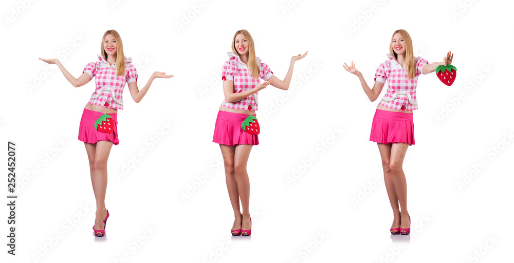 Sexy young girl in pink holding isolated on white Sexy young girl in pink holding isolated on white