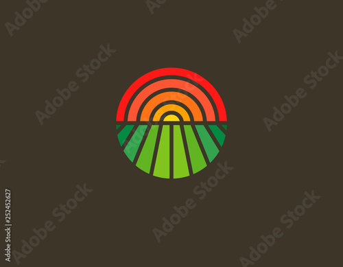 Geometric round logotype sun and field gradient
