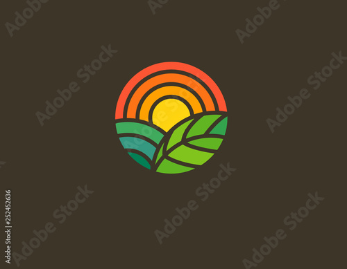 Geometric round logo sun field and leaf gradient