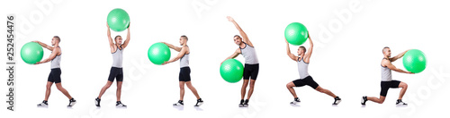 Man with swiss ball doing exercises on white © Elnur