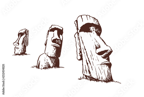 Vintage set of moai,vector idol,statues of Easter Island