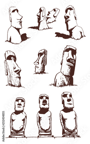Vintage set of moai,vector idol,statues of Easter Island