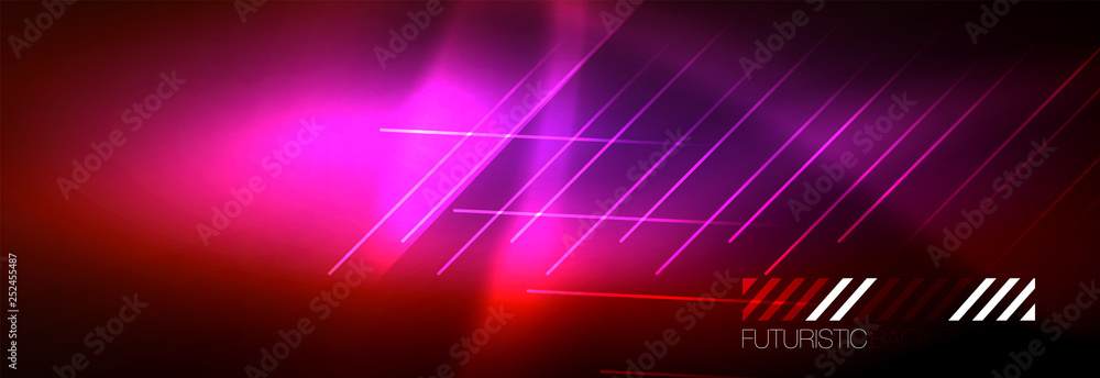 Neon glowing techno lines, hi-tech futuristic abstract background template with lines Neon glowing techno lines, hi-tech futuristic abstract background template with lines