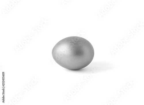 Egg of silver color are isolated on a white background. Gold. Handwork. Easter
