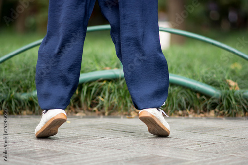 Man exercising in the park, Chengdu, Sichuan, China,