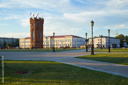The Red square with Water tower in the center. Tobolsk. Russia photo